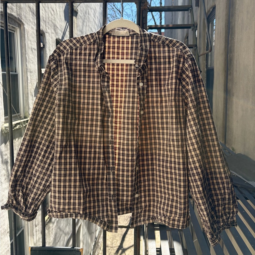 Everlane Plaid Button-Up Shirt in Brown and Cream